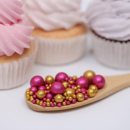 Sprinking confectionery with glitter "Brill": gold, fuchsia, 50 g-1