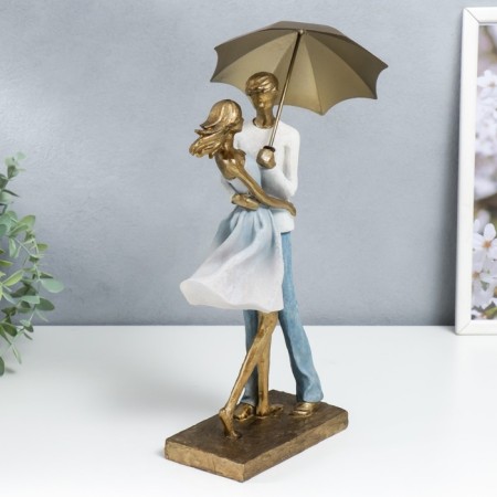 Polystone souvenir "In love pair under an umbrella" Blue-and-white gradient 37.5/31x8.5x15 cm-1