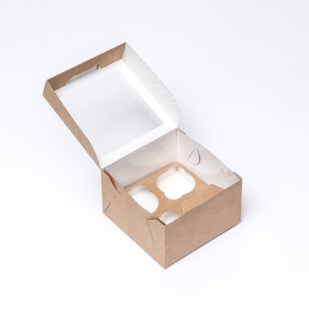 Box for 4 muffin with a window, craft, 16 x 16 x 10 cm-3