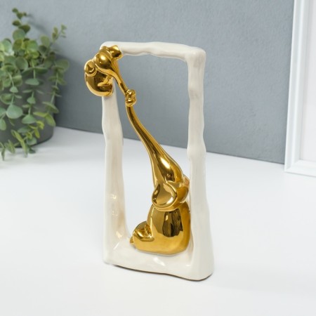 Souvenir ceramics "Elephant with an elephant - support. Rectangle" White with gold 5.5x13.5x26 cm 1032365-4