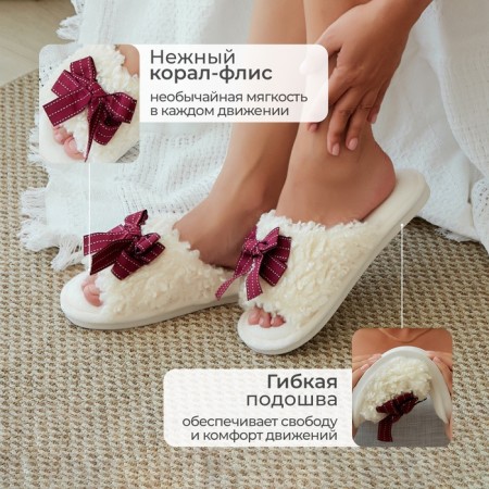 Women's slippers with an open nose, size 40-41, burgundy bow-15