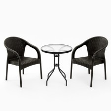 Set of garden furniture: 2 chairs + table, dark brown