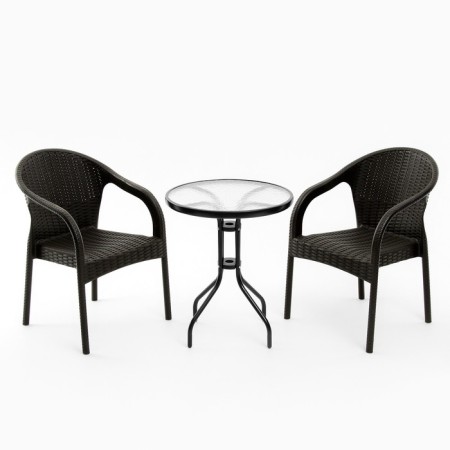 Set of garden furniture: 2 chairs + table, dark brown