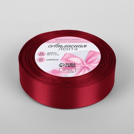 Satin tape, 25 mm × 23 ± 1 m, deep red color No. 33-1
