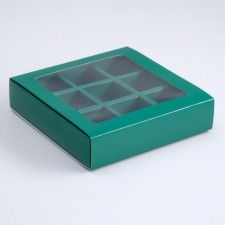 Box for 9 sweets with a shell, emerald, 14.5 x 14.5 x 3.5 cm