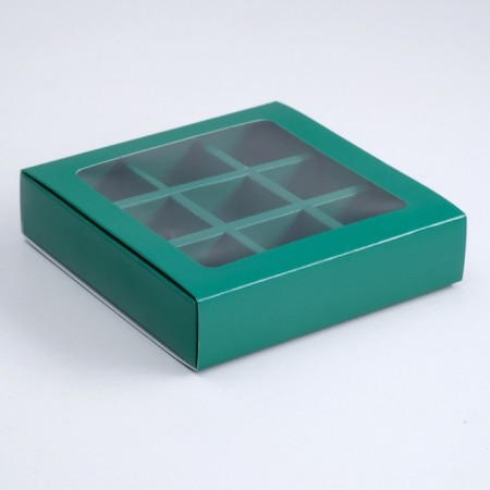 Box for 9 sweets with a shell, emerald, 14.5 x 14.5 x 3.5 cm