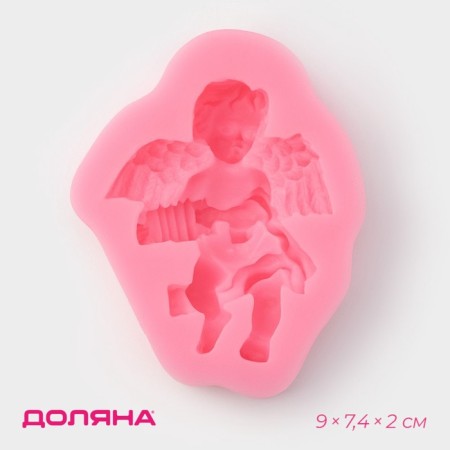 Mold Dolyana "Angel with an accordion", silicone, 9 × 7.4 × 2 cm, color mix