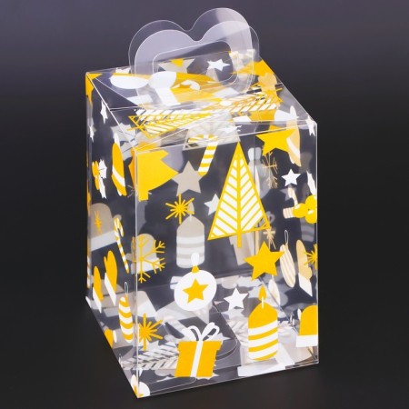 New Year. Box Gift New Year folding PVC "Christmas trees" 9 x 9 x 13 cm.-1