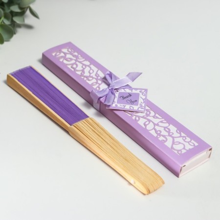 Fan bamboo, textiles h = 21 cm "monocet" in a box, lilac-6