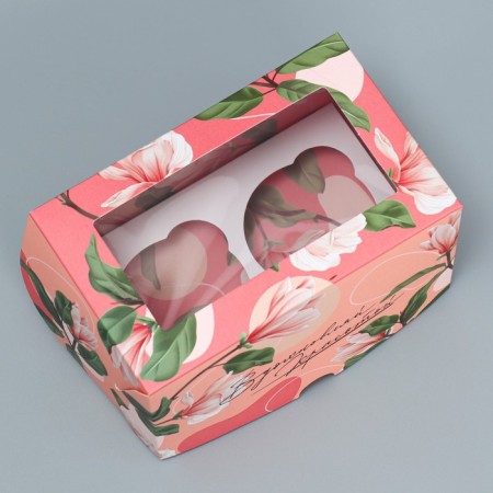 Capcake box, confectionery packaging double -sided, 2 cells, “inspire beauty”, 16 x 10 x 10 cm-2