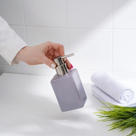 Savanna Square bathroom accessories set, 3 items (soap dispenser, glass, stand), lilac color-5