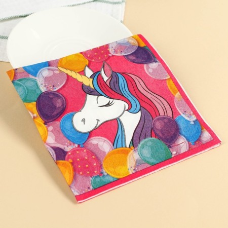 Paper napkins, 33x33 cm, 20 pieces, 3 strata, Minnie and unicorn-3