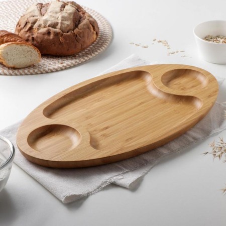 Serve dish, 3 sections, 40.5 × 23 cm, bamboo-1