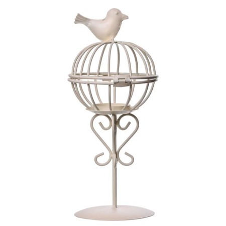 Summary Metal 1 Candle "Bird and Nest" White 23x10x10 cm-3