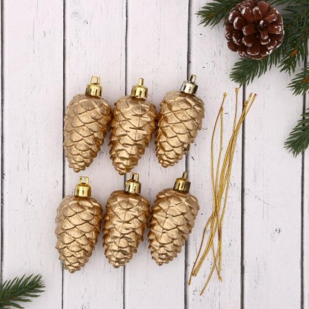 Jewelry decoration "cones" (set 6 pcs) 3.5x6 cm, gold