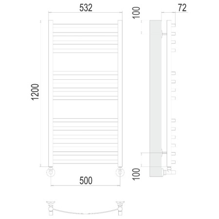 Water towel Terminus "Aviel" P14, 500x1200 mm, lower connection, chrome-3
