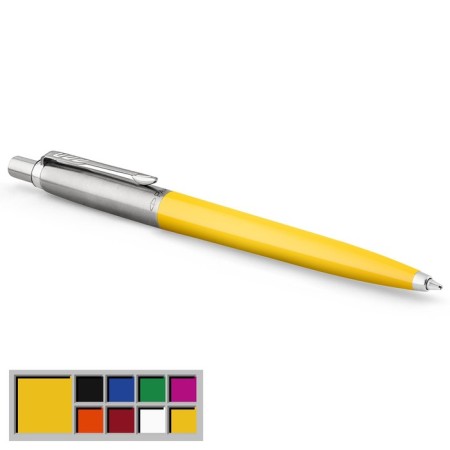Ballpoint pen Parker Jotter Color M, plastic, yellow, blue ink, blister-4