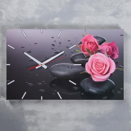 Carty clock is wall, series: flowers, "roses on gray stones", 61x37 cm, mix
