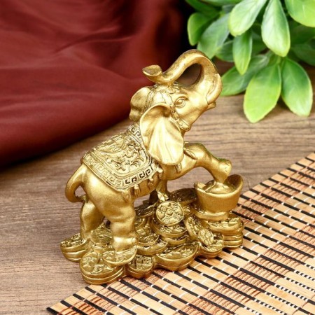 NECK Polystone "Elephant with coins" of bronze 8.5x8 cm-4