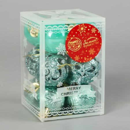 Set of balls plastic D-4 cm, 12 pcs "Melody" Ornament, Green-1