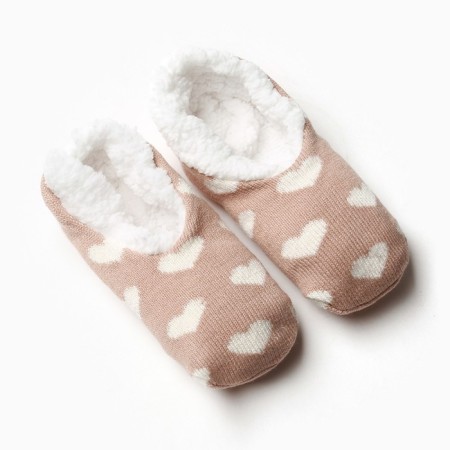 Women's socks shortened nonsense with fur, brown color/hearts, size 36-40