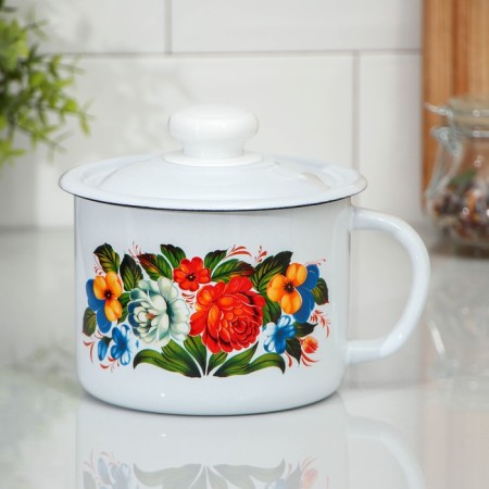 Lid mug, 1 L, Mix drawing, white color-5