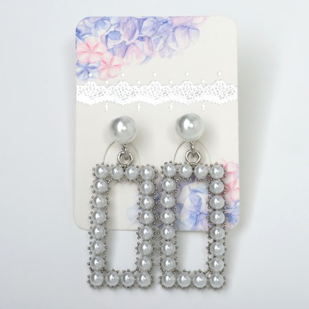 Earrings with pearls "Tenderness" Half rectangle, white color in silver-3