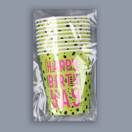 A one -time paper glass "Happy Birthday. Bright ", 250 ml-4