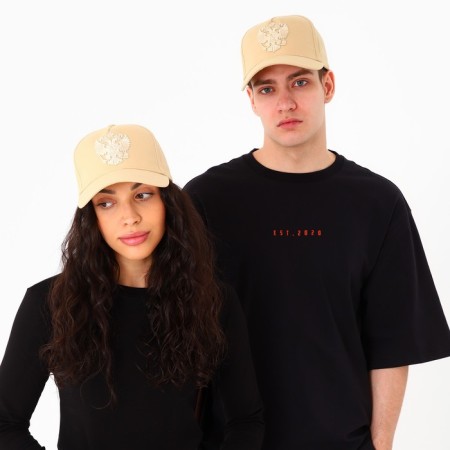 Women's cap "Coat of arms", beige color, rr 56-6