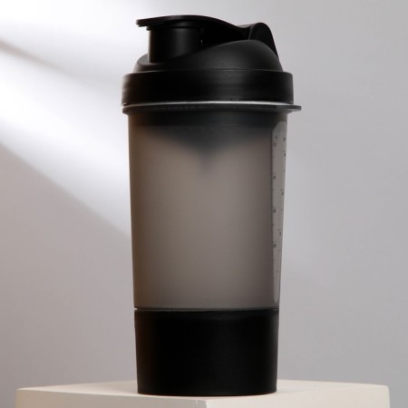 Sports shaker with a bowl for protein, black, 500 ml-5