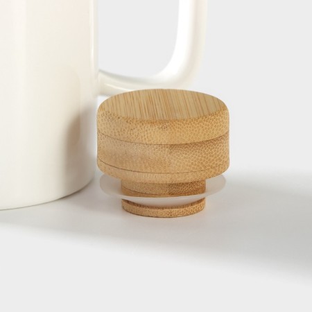 Porcelain sauces containers on a bamboo stand Bellatenero, 3 objects: 2 saucepan 420 ml, stand 17 × 7.2 × 17 cm, white color-4