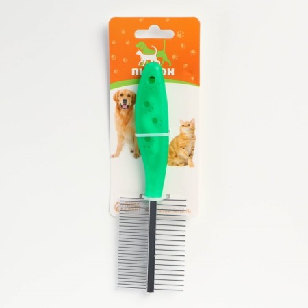Combed double -sided "paws" with straight teeth, plastic pen, green-4