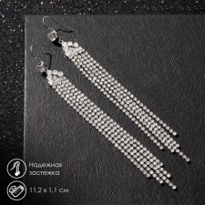 Hanging earrings with “Hollywood” rhinestones, white color in silver, 11.2 cm