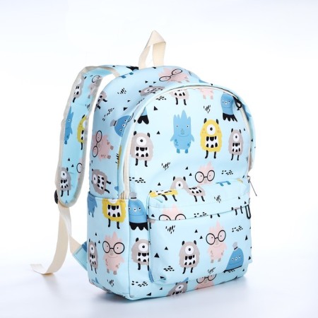 School backpack from textiles on a zipper, 3 pockets, pencil case, blue color-4
