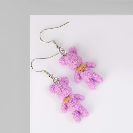 Earrings Assorted "Joy" bears, pink color in silver-1