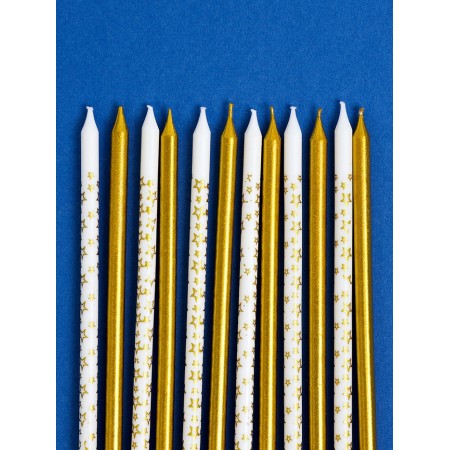 Set of candles for the cake "Stars", 12 pcs. Gold and white-2