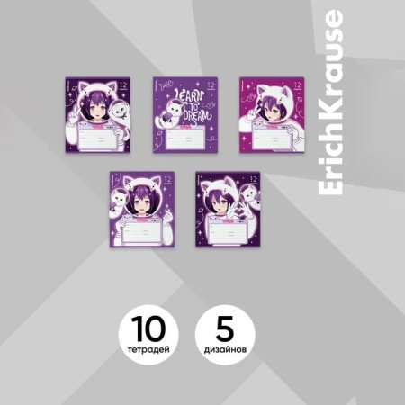 Notebook of 12 sheets in the Erichkrause Space Anime line, covered Cardboard, OFSET block, 5V, mix-1