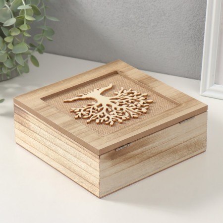 Casket tree with divisions "Tree of Life" of the burlap 18x18x7 cm-3