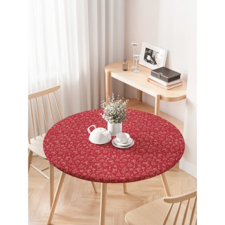 Red tablecloth “Red Fun”, round, oxford, elastic band, size 120x120 cm, diameter 75-100 cm-2