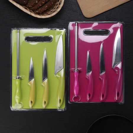 A set of kitchen supplies, 5 objects: knives 9 cm, 12 cm, 15 cm, musat, board, color mix-2