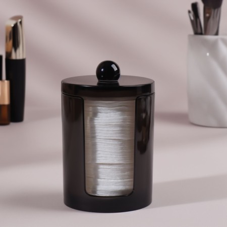 Organizer for cotton pads, with a lid, d = 7 × 11.5 cm, translucent/black color-1