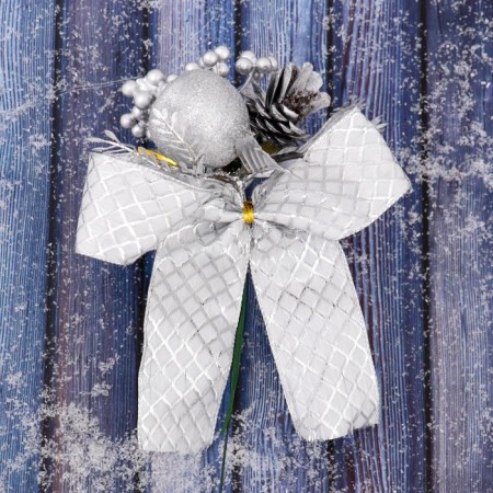 Decor "Winter Fairy Tale" bump leaves tape, 15 cm, silver-2