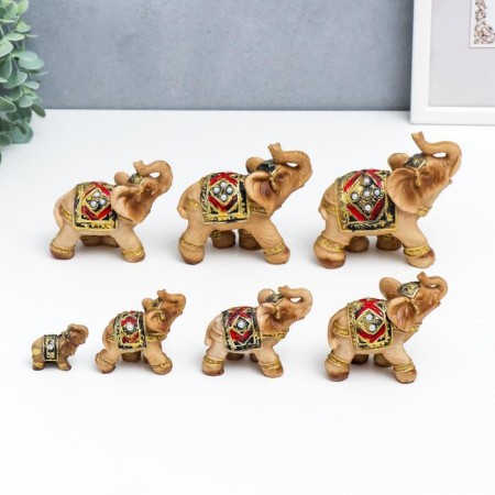 Polystone souvenir "Seven Elephants of Popon with pearls" H-10.5; 9.5; 8; 7.5; 6.5; 6; 5 cm