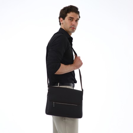 Male business bag, textura, long belt, brown color-7