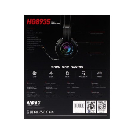 Marvo HG8935 headphones, game, full -size, microphone, USB, 2.1m, backlight, black-5