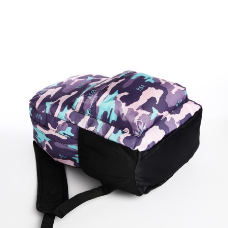 Youth backpack from textiles, 3 pockets, blue color-4