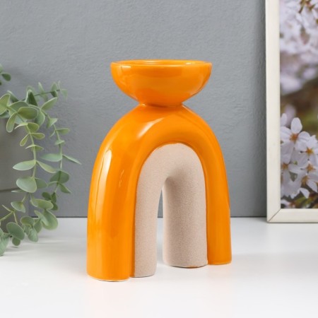 Ceramics candlestick for 1 candle "Medusa" sand-orange 13.5x8.7x18 cm-3