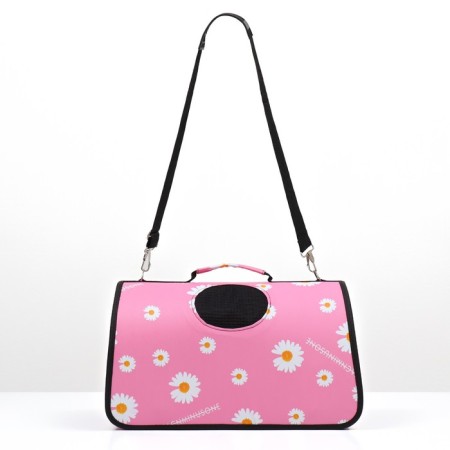 Bag - Carriage for animals "Flowers", pink, size L, 53 x 21 x 29 cm-1