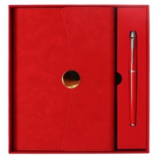 Organizer on the rings A6+, 80 sheets, leatherette, with a valve, a line, with a handle, in a gift box, red