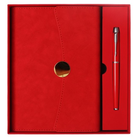 Organizer on the rings A6+, 80 sheets, leatherette, with a valve, a line, with a handle, in a gift box, red